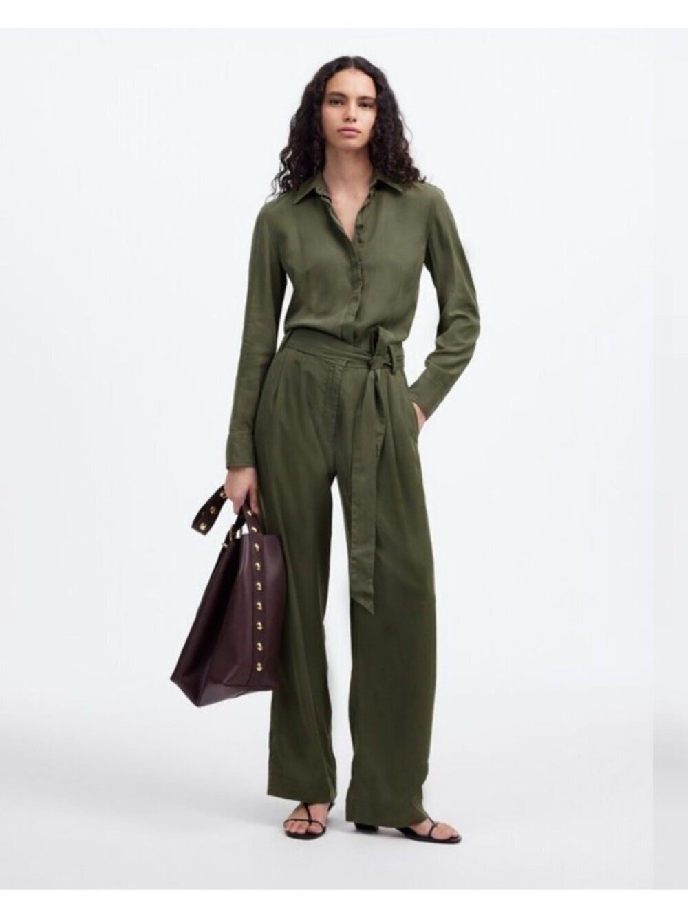 NWT Madewell Relaxed Tie-Waist Wide-Leg Jumpsuit in Green - Size: 2